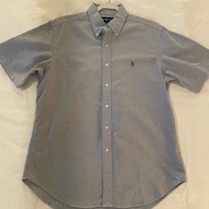 Men's Classic Fit vintage Ralph Lauren Polo short sleeve blue oxford shirt